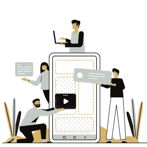 Team of people building a website vector image